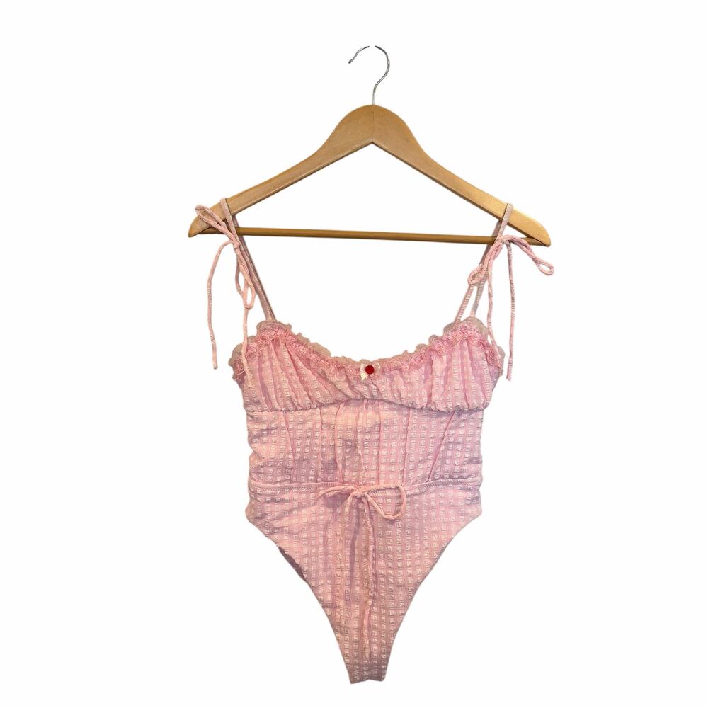 For Love & Lemons Haiden One Piece Swimsuit Rose Tyrie Pink Gingham S NWT - Picture 2 of 8